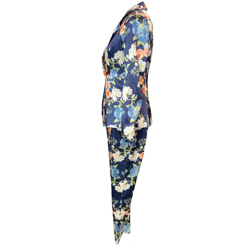 The Sang XS Floral Blazer Pants Suit Set Navy Blue Career Wedding Outfit GUC - Picture 3 of 11